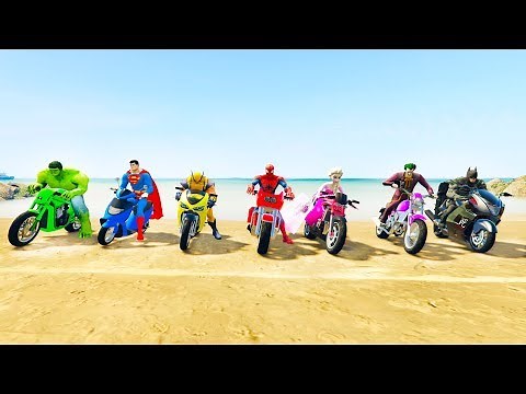 LEARN COLORS and Numbers for kids with Superhero Motorbikes and jetski Jump