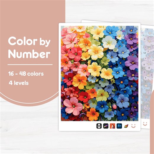 Colorful Flower Garden - Color by Number - Digital & Printable - 4 Levels - Etsy