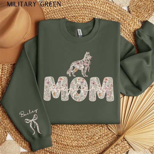 Personalized German Shepherd Mom Sweatshirt, Custom Dog Mom Sleeve Print Hoodie, Floral GSD Mama Crewneck, Pet Lover Mothers Day Gift - Etsy
