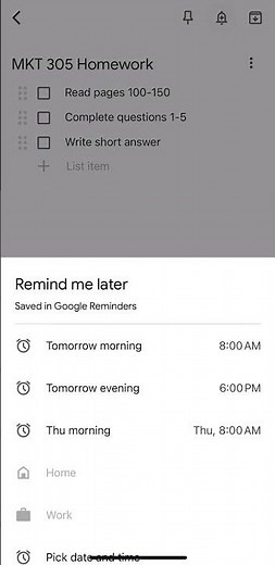 Use Google Keep reminders for assignments, readings, and major deadlines. 💡