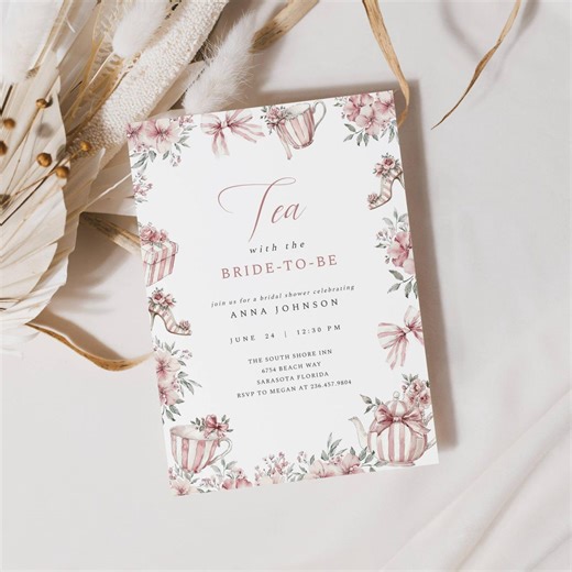 Tea With the Bride Invitation Cottagecore, Coquette Bridal Shower Editable Digital Template, Tea Party Bridal Brunch, LLP274 - Etsy