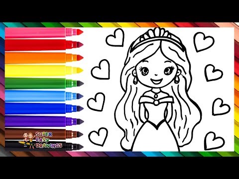 Draw and Color a Cute Princess 👸❤️🧡💛💚💙💜🌈 Drawings for Kids