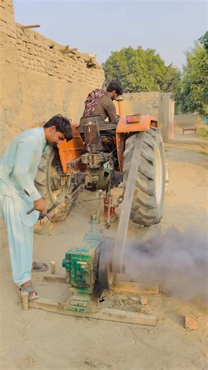 Old mini engine start with tractor starting