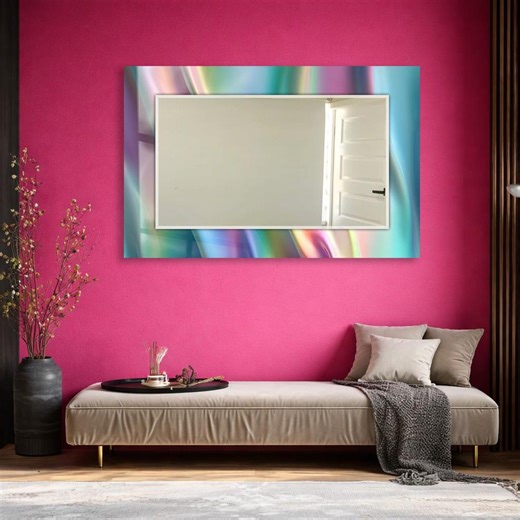 Iridescent Rainbow Wall Mirror, Holographic Decorative Mirror, Modern Statement Vanity Mirror, Colorful Contemporary Wall Decor - Etsy