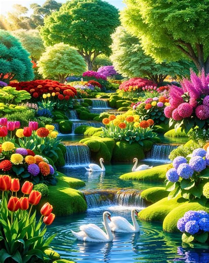 Heaven flows in colors and calm 🌸🦢🌿 #PeacefulParadise #NatureMagic #fblifestyle | Express Digital-Relaxing Music