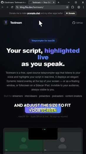 Textream is a macOS teleprompter app that highlights your script as you speak using local AI
