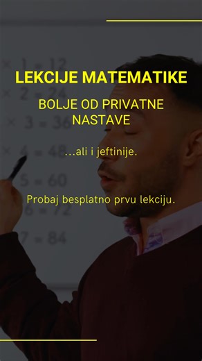 Matematika za učenike od 5. do 8. razreda. ☑ Popunjavanje rupa u znanju i redovno učenje. ☑ Bez rizika sa različitim nastavnicima. ☑ Bez problema uklapanja termina sa dobrim nastavnicima. ☑ Sami pomažete svom detetu i dete postaje samostalno u učenju. ☑ Lekcije dostupne 24/7. ☑ Dodatna pojašnjenja kroz komentare na sajtu. ❓ Kako sajt funkcioniše? Pretplata na sajt omogućava pristup svim lekcijama za sve razrede i sve oblasti matematike. ❓ Koliko košta i kako se plaća? Pretplata za mesec dana je 