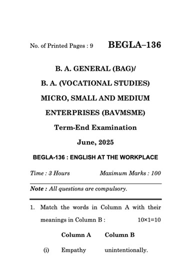 BEGLA–136 June 2025 | IGNOU Previous Year Question Paper