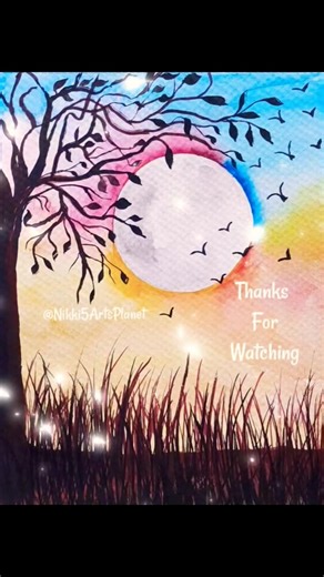 Easy Moonlight Scenery Painting #shortsvideo #shorts #naturebeauty #drawing