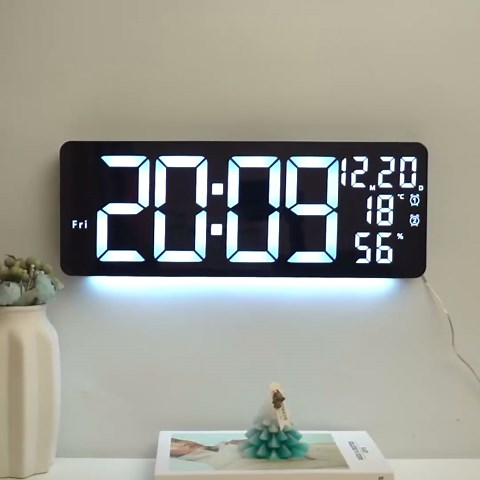 MASHI 17.3" Large Digital Wall Mount Clock, Digital Clock with Remote Control, Alarm, Big LED, RGB Color, DST, Temperature for Living Room Classroom Desk, Bedroom, Decor, Gift for Elderly (RGB)