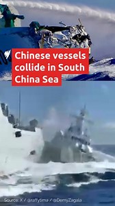Chinese navy vessel collided with one from its own coast guard while chasing a Filipino patrol boat near the contested Scarborough Shoal, the Philippines said, releasing dramatic video footage of the confrontation. The incident is the latest in a series of confrontations between China and the Philippines in the South China Sea, which China claims almost entirely despite an international ruling that the assertion has no legal basis. Read more:https://www.sbs.com.au/news/article/china-crashes-into