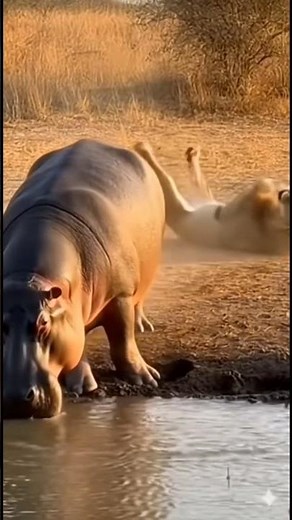 Lion Attacks Hippo from Behind | Shocking Wildlife Moment | Nature Fight 🦁