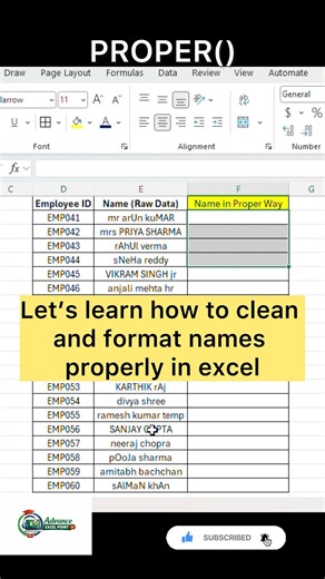 Fix Names Instantly in Excel 🔥 | PROPER() Formula Explained in 60 Sec! #ExcelTips #ProperFunction