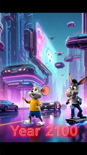 Zippy & Donkeyman Explore the Neon Mega City of 2100! 🐭🫏 Futuristic Fun!