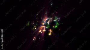 Musical note streaming up in melody with composer. Musical Notes Flying. Animation 4k Stock Video