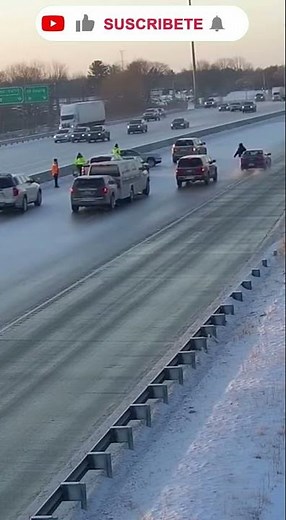 Frozen Highway Caught on Camera as Car Loses Control on Ice