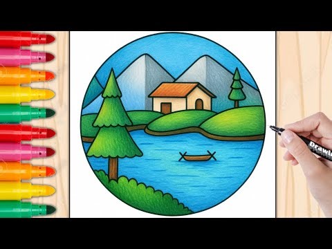 "Beautiful Home Scenery Drawing | Easy House Scenery for Beginners"