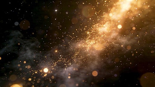 Golden Particles Background, Cosmic Dust Effect, Galaxy Light Animation. Free Stock Video
