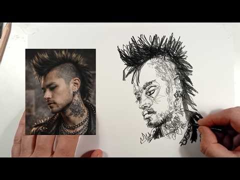 How to Draw a Punk Man Portrait – Line Drawing Study | Studio Line Studies