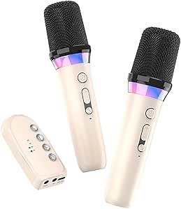 Karaoke Machine，Karaoke Companion，Karaoke Mixer System, Colorful Light Dual Handheld Wireless Microphone for Karaoke, Smart TV, PC, Speaker, Wedding - Support AUX in/Out (Complexion)