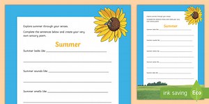 Summer Sensory Poem Worksheet