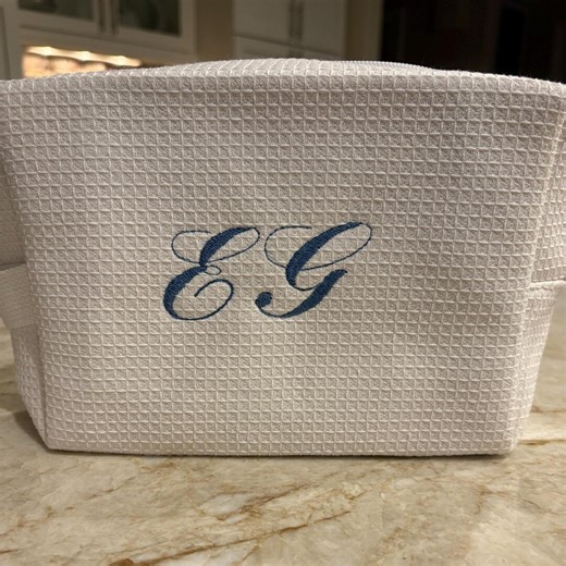 Personalized Monogram Makeup Bag | Waffle Cosmetic Pouch | Bridesmaid Gift | Custom Travel Toiletry Case - Etsy