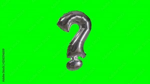 Big ? Sign symbol question mark from alphabet helium silver balloon floating on green screen