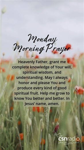 Heavenly Father, grant me complete knowledge of Your will, spiritual wisdom, and understanding. May I always honor and please You and produce every kind of good spiritual fruit. Help me grow to know You better and better. In Jesus’ name, amen. | CSN Radio