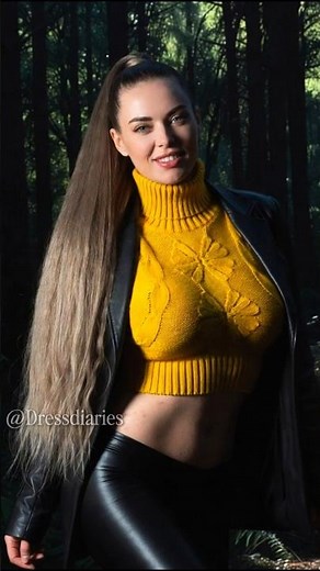 Edgy Yellow Turtleneck Black Leather Blazer & Leggings Combo #fashiontrend #OOTD