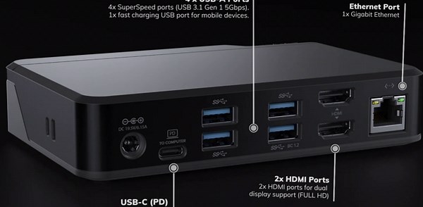 Alogic Universal Twin HD Pro Docking Station - 85W Power Delivery, USB C & A Compatibility, Dual Display 1080p@60Hz, 2 HDMI, USB-C Gen1, 3 USB-A, Compatible with MacBook Pro and More