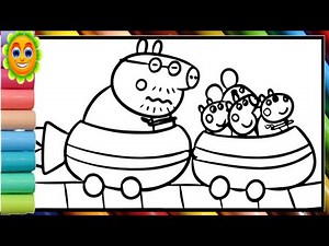 Peppa Pig and her family ride the speedboat || Learn how to draw and color Peppa Pig pages