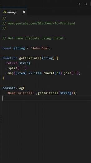 JavaScript | Get name initials using chatAt