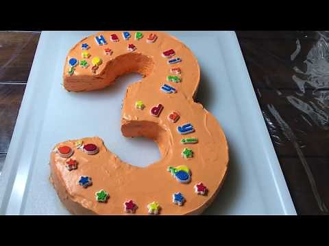 Number 3 Shape Birthday Cake-Step by step