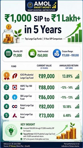 Best Large Cap Funds for SIP 2026 | ICICI vs HDFC vs SBI vs Kotak vs Axis