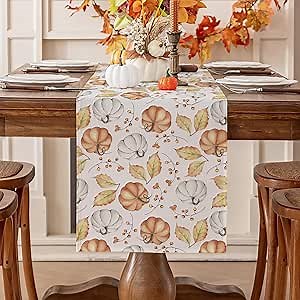 Romanstile Orange Pumpkin Fall Table Runner 13 x 48 Inch, Autumn Thanksgiving Harvest Farmhouse Style Table Decoration for Dining, Holiday, Party Decor
