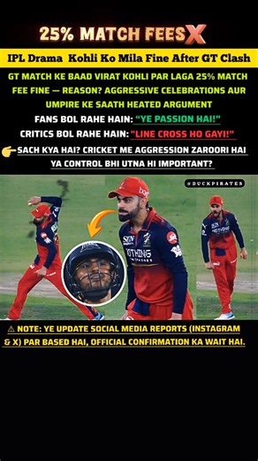 VIRAT KOHLI FINED 25 PERCENT MATCH FEES FOR ON FIELD BEHAVIOR....