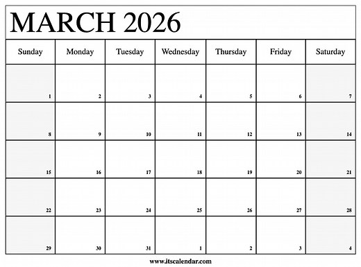 Free Printable March 2026 Calendar