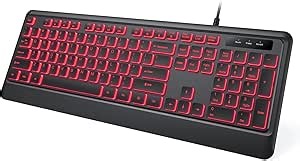 Backlit Wired Keyboard, USB Lighted Computer Keyboards with 7 Colors Backlight, Full Size Silent Keyboard with Media Hotkey for Windows Desktop, PC, Laptop (Black, M)