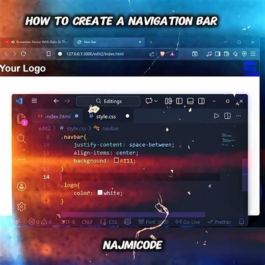 Easy NavBar Tutorial ☑️ | HTML, CSS | NajmiCode #code #navbar