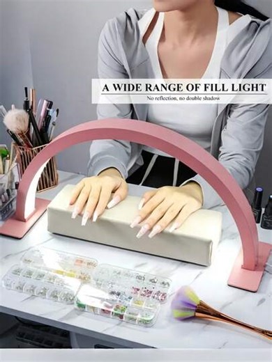 Modern Style Crescent Shape LED Nail Lamp, Matte Metal Finish USB-Powered Desk Lamp For Manicure, Eyelash Extension, Tattoo, And Skincare, With Push Button Control And Plastic Bell Shade - Includes Multiple Components, Solid Color, No Battery Required | SHEIN