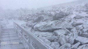 The wind on Mount Washington gusted to 120 mph around 11 a.m. today. Since then the winds have slowed down to only gusting over 90 mph... 4.4" of snow measured on the summit cone and plenty of rime ice (frozen fog). When winter starts to take hold on Mt. Washington, typically in October, it's a sign it's not far to go for the rest of New England! Thank you to Mike Carmon and the Mount Washington Observatory staff for helping me take a trip down memory lane and sending me some wintry video! | Met