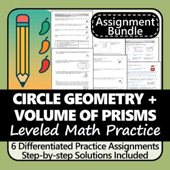 Circles & Volume Leveled Practice, Area Circumference Cylinders Prisms Math 7 BC