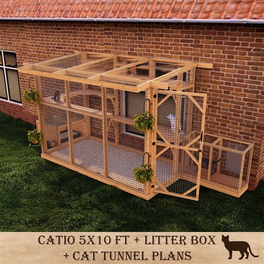DIY Outdoor Cat Enclosure Bundle Plans, Modular Catio 5x10 With Tunnel & Litter Box Access, Ideal for Garden and Backyard Spaces, Fresh Air - Etsy