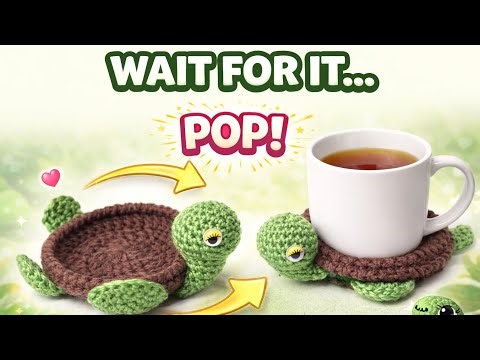 Crochet Turtle Coaster That FLIPS! 🐢 Easy Pop-Up Tutorial