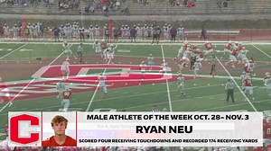 Male Athlete of the Week: With four receiving touchdowns and 174 receiving yards, Ryan Neu is this weeks male athlete of the week. #GoDutch #rollriversFB | Central College Dutch