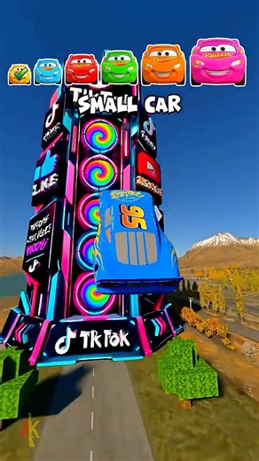 🌟Tiny Car vs TikTok Tower Portal… and Turns ULTRA HUGE! 🌟 #shorts #beamngdrive
