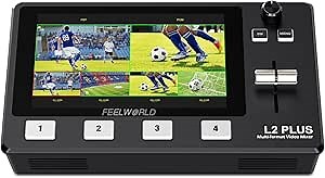 FEELWORLD L2 Plus Multi Camera Video Mixer Switcher with 5.5 inch LCD Touch Screen PTZ Controller Chroma Key 4 HDMI Inputs USB3.0 Output Format Real Time Production Live Streaming Built in Cooler