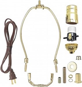 B&P Lamp® Brass Plated Finish Table Lamp Wiring Kit with a 8 Inch Harp and Push-Thru Socket