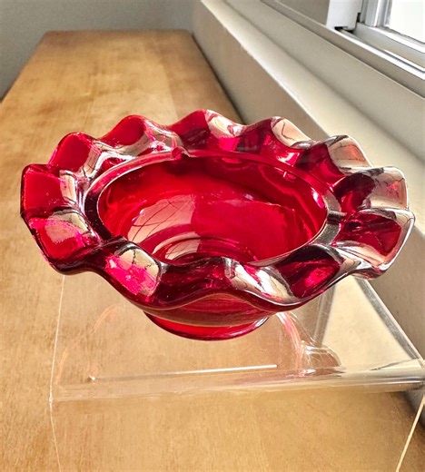 Fenton Ruby Red Amberina Frostberries Fairy Lamp Base Candleholder 5 1/8” Wide, Ruffled Rim, UV Glows, Discontinued, 2005, Base Only - Etsy