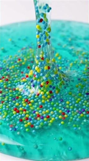 ASMR Slime Beads Crunch 💙 Teal Slime Sticky Pull